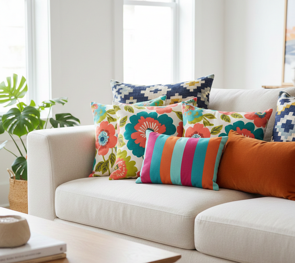 Colorful throw pillows